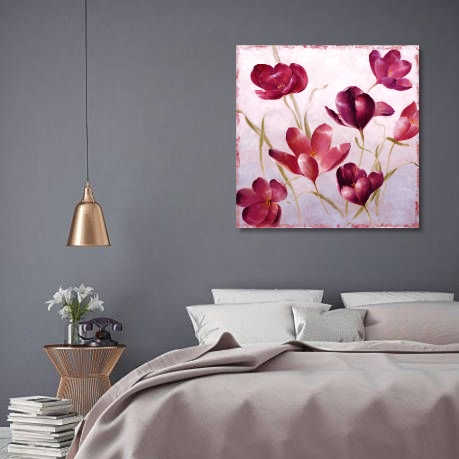 M496 - Πίνακας ροζ κόκκινα λουλούδια