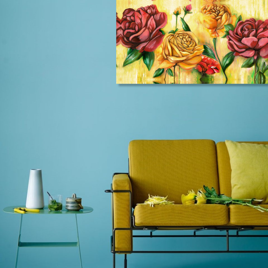M931 - Πίνακας κόκκινα και κίτρινα τριαντάφυλλα