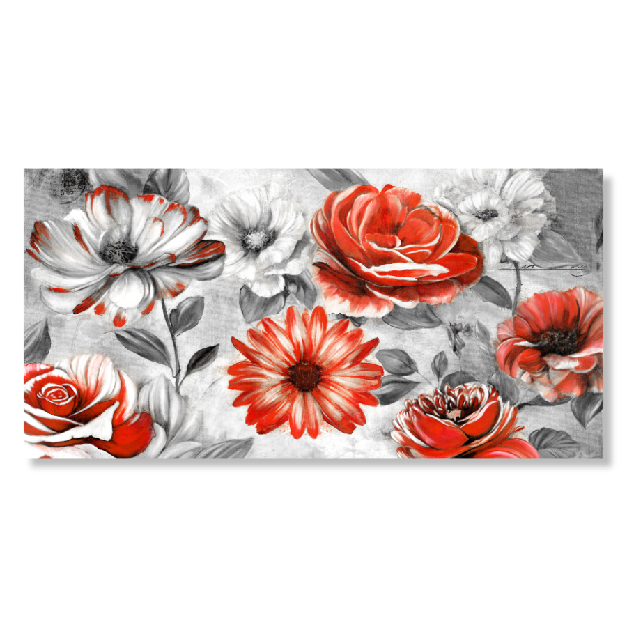 M935 - Πίνακας γκρι και κόκκινα λουλούδια