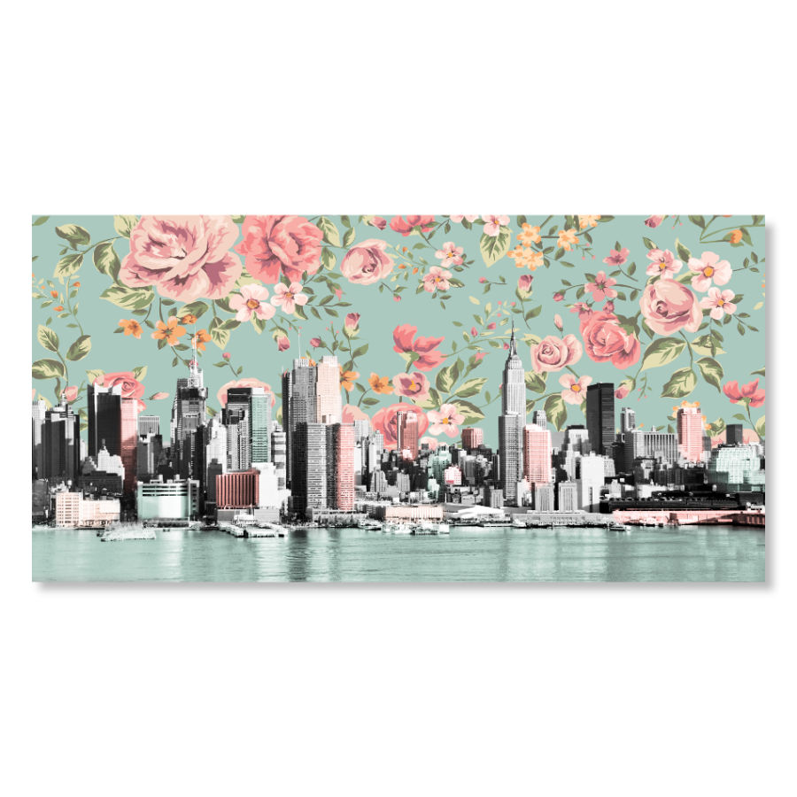 M942 - Πίνακας ουρανοξύστες και λουλούδια