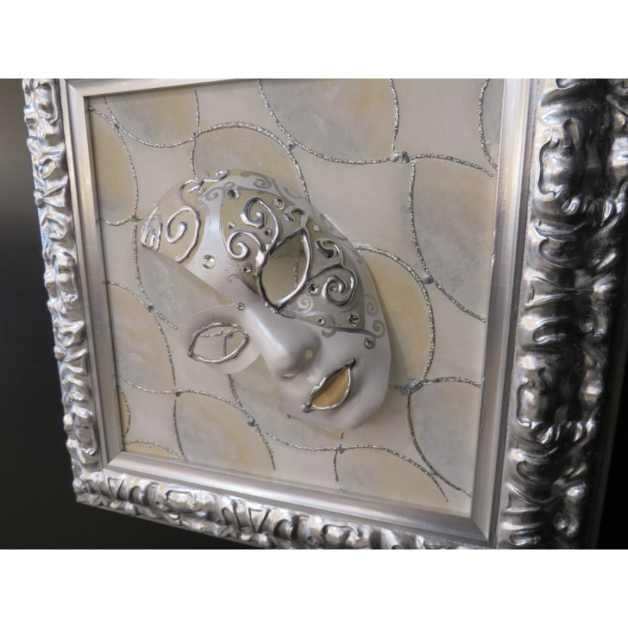 M01 - Βενετσιάνικη μάσκα λευκό και ασήμι