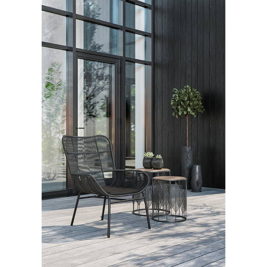 LEAF COFFEE TABLE SET 2ΤΕΜ ΜΑΥΡΟ ΦΥΣΙΚΟ D40-33,5xH45-40cm