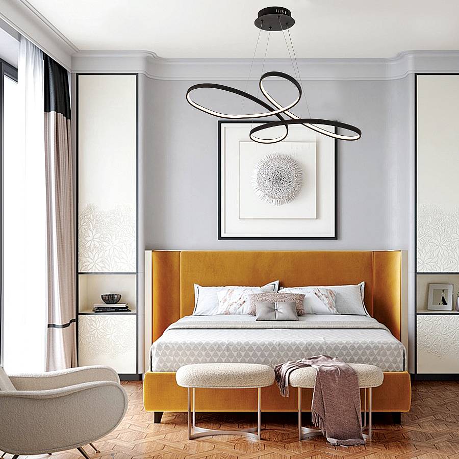 Κρεμαστό φωτιστικό LED 56W 3000K από αλουμίνιο σε μαύρη απόχρωση D:100cm (6150-BL)