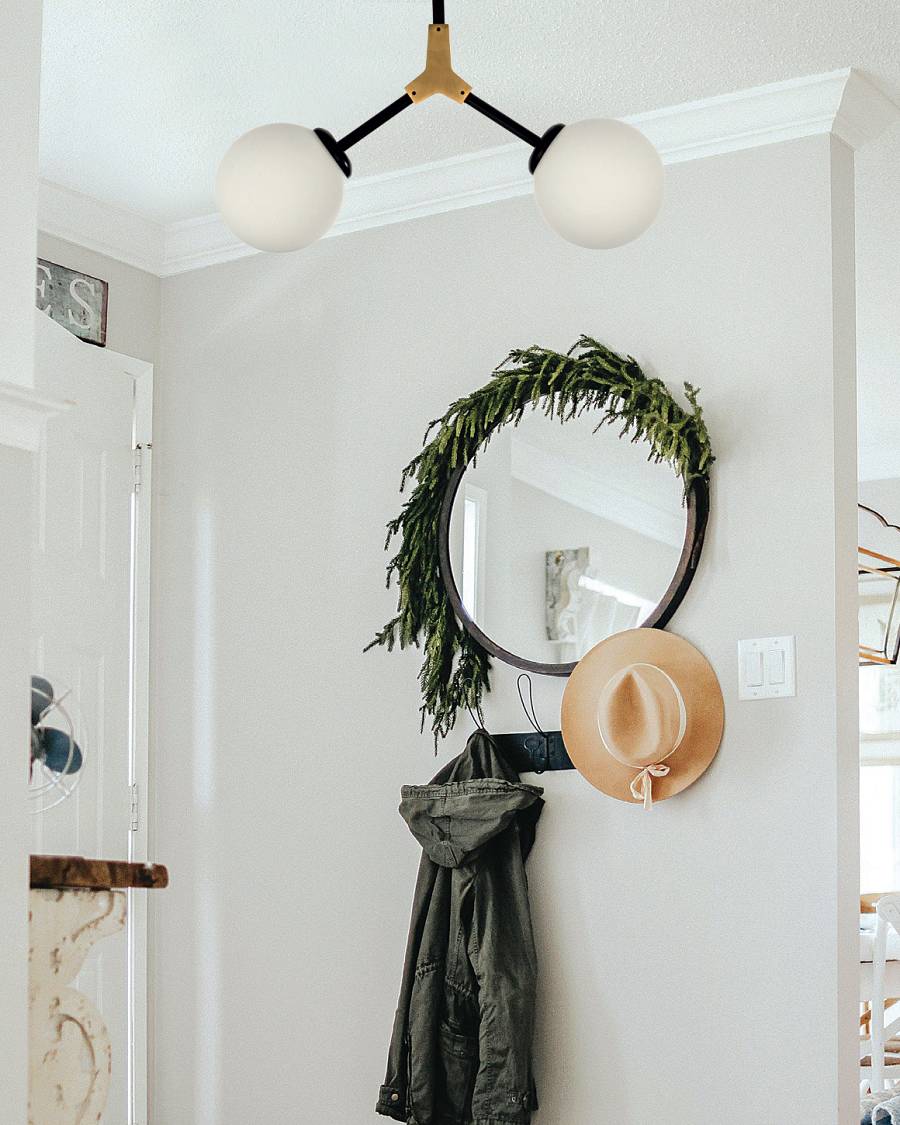 Κρεμαστό φωτιστικό από μαύρο μέταλλο και λευκή οπαλίνα 2XE27 D:40cm (6167-2-NM)