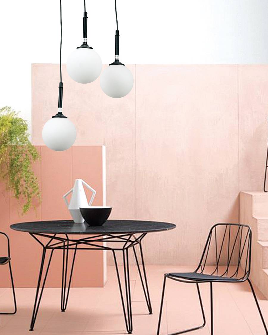 Κρεμαστό φωτιστικό από μαύρο μέταλλο και λευκή οπαλίνα 3XG9 D:30cm (4514-3 ΡΟΖΕΤΑ)