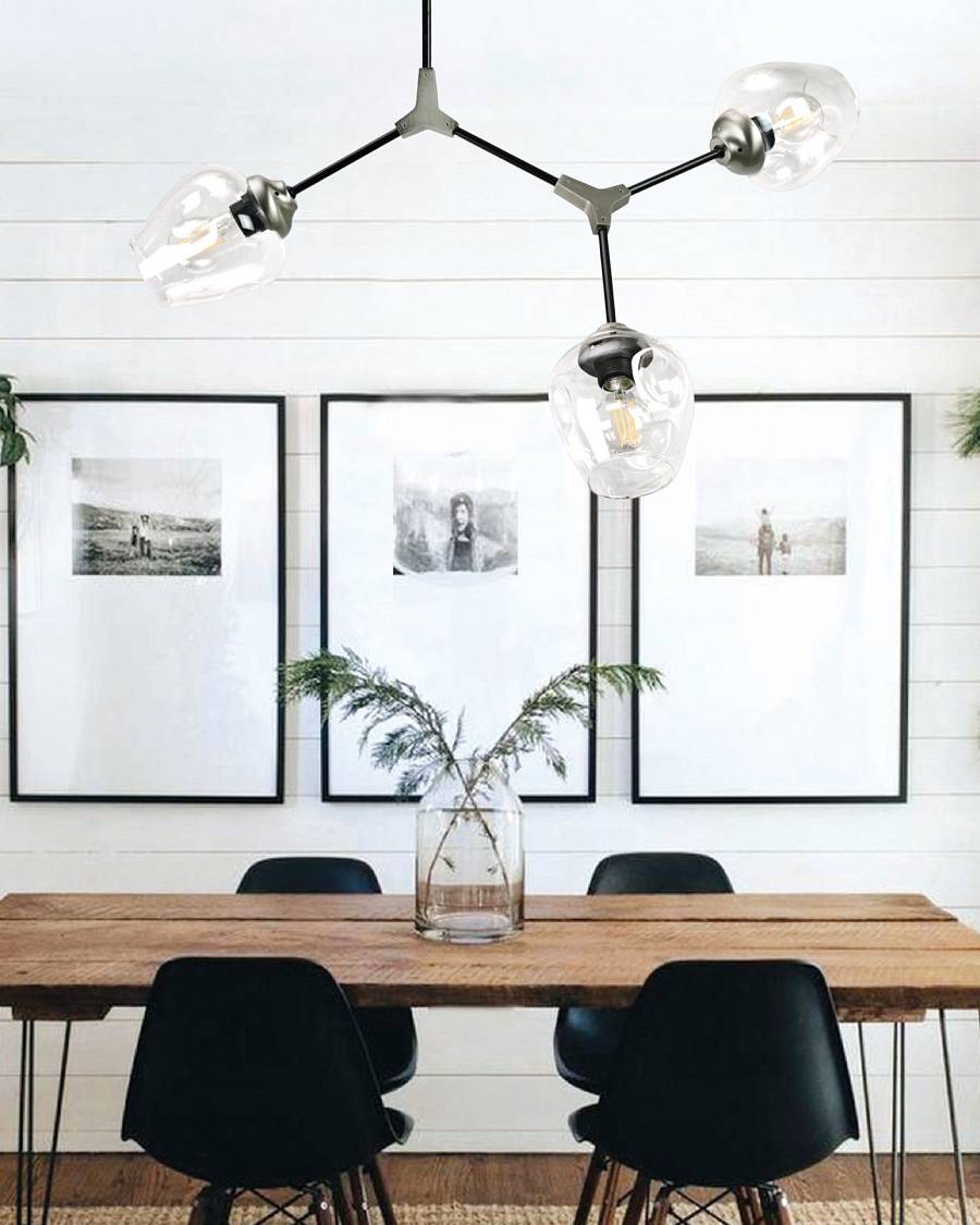 Κρεμαστό φωτιστικό από μαύρο μέταλλο και διάφανο γυαλί 3XE27 D:70cm (6129-3-ΝΜ)