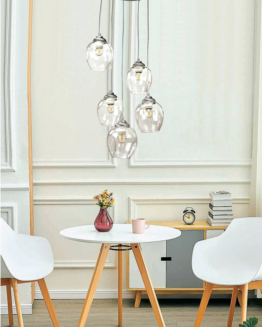 Κρεμαστό φωτιστικό από μαύρο μέταλλο και φιμέ γυαλί 5XE27 D:30cm (4474-5-BL)