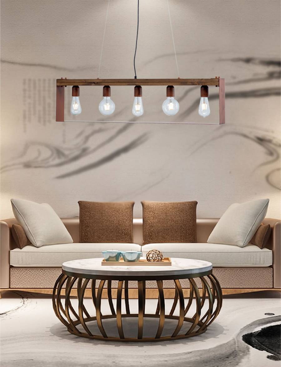 Φωτιστικό Πολύφωτο 5φ Ξύλο/Μέταλλο χαλκός/Πατίνα μαύρη Ε27