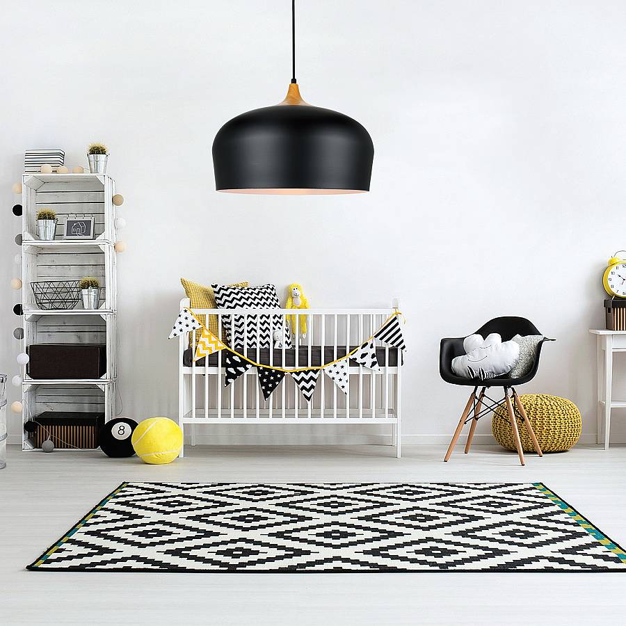 Κρεμαστό φωτιστικό από λευκό μέταλλο και ξύλο 1XE27 D:35cm (4387-WH)