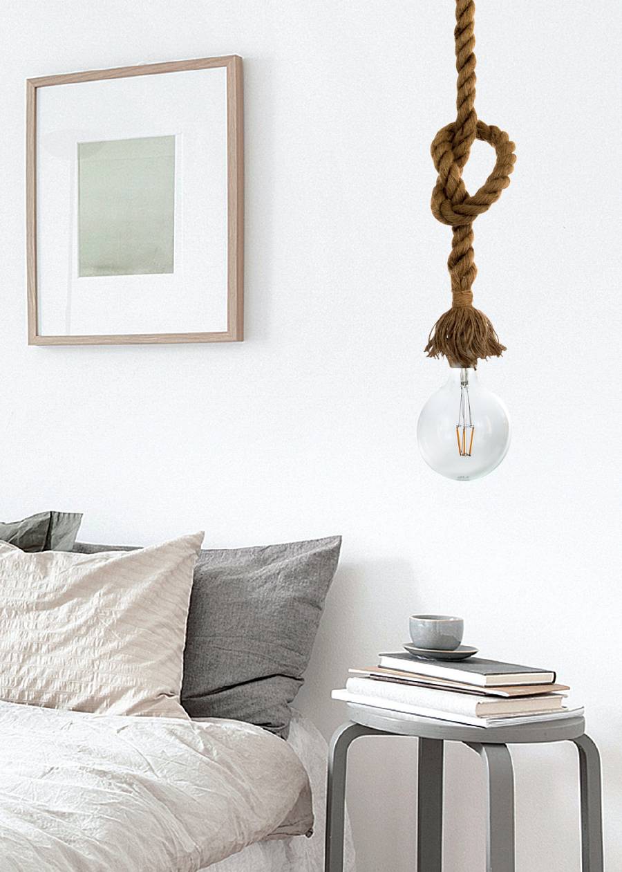 Κρεμαστό φωτιστικό από καφέ σχοινί 1XE27 D:130cm (4381-1-WH)