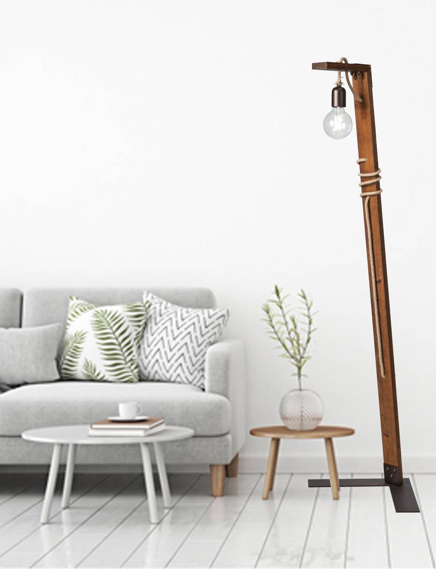 Φωτιστικό δαπέδου ξύλο/σχοινί  Ε27