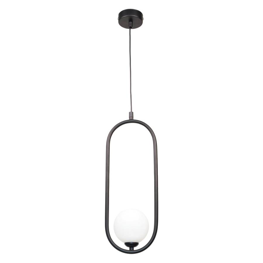 Κρεμαστό φωτιστικό σε μαύρη απόχρωση και λευκή οπαλίνα 1XG9 D:40cm (4021-BL)