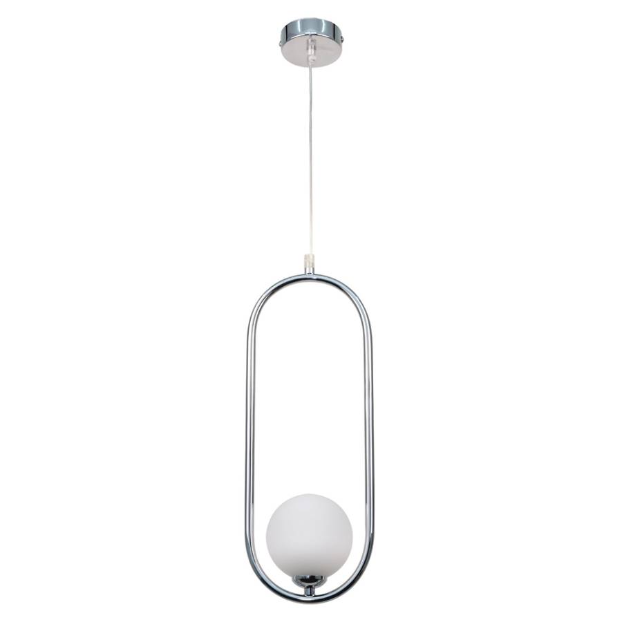 Κρεμαστό φωτιστικό σε χρώμιο απόχρωση και λευκή οπαλίνα 1XG9 D:40cm (4022-CH)