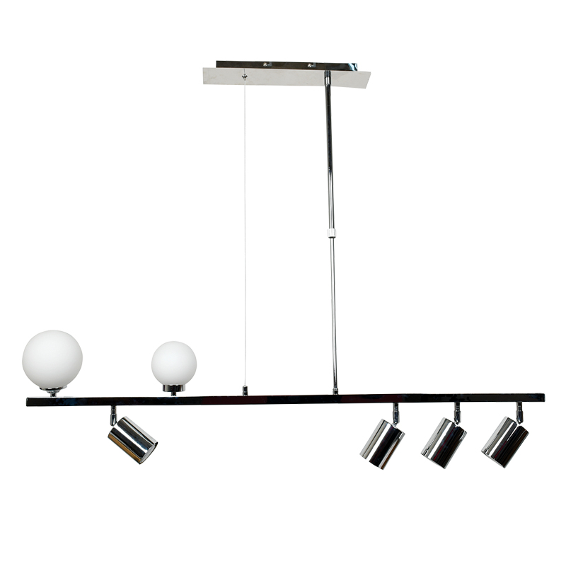 Κρεμαστό φωτιστικό από χρώμιο μέταλλο και λευκή οπαλίνα 2XG9 και 4XGU10 D:110cm (6191-CH)