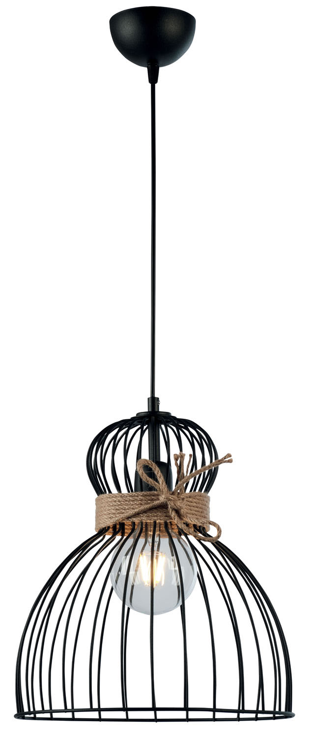 Φωτιστικό μονόφωτο μέταλλο μαύρο/σχοινί Ε27 Φ30