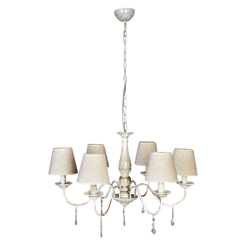 Κρεμαστό φωτιστικό από λευκή πατίνα, κρύσταλλα και υφασμάτινο καπέλο 5XE14 D:65cm (5010-6)