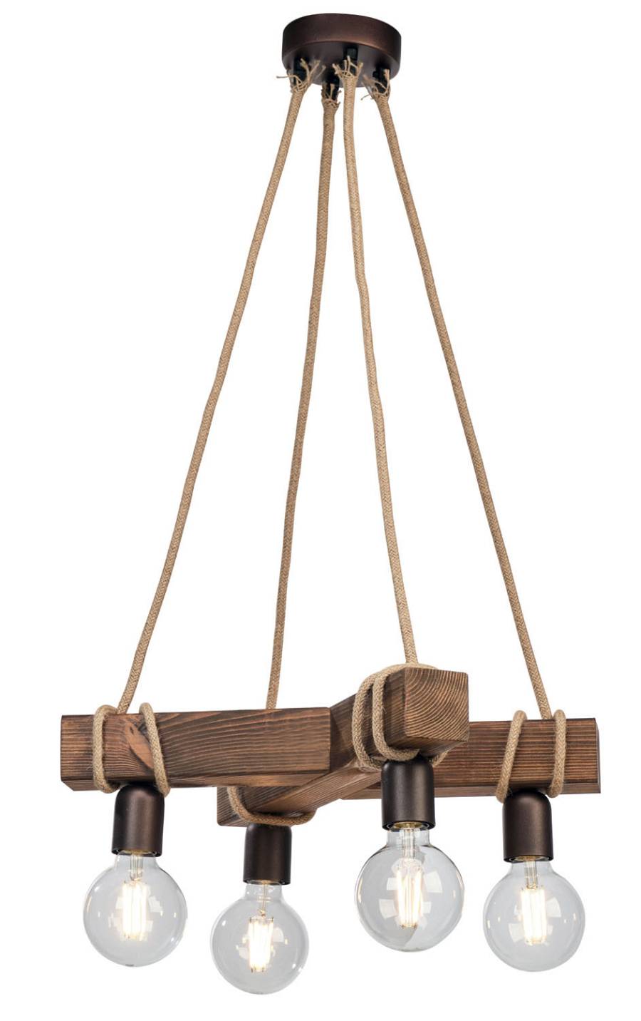 Φωτιστικό Πολύφωτο 4φ Ξύλο/Σχοινί Ε27