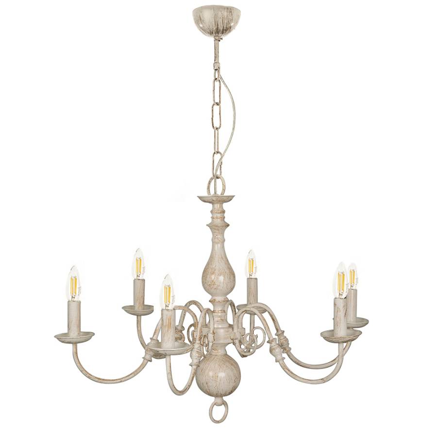 Κρεμαστό φωτιστικό από μέταλλο σε λευκή πατίνα 6XE14 D:70cm (5311-6)