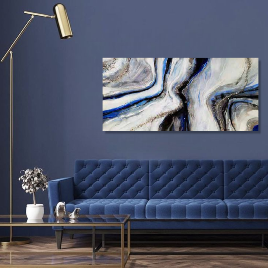 HM0035 - Πίνακας αφηρημένες πινελιές χρυσού μπλε