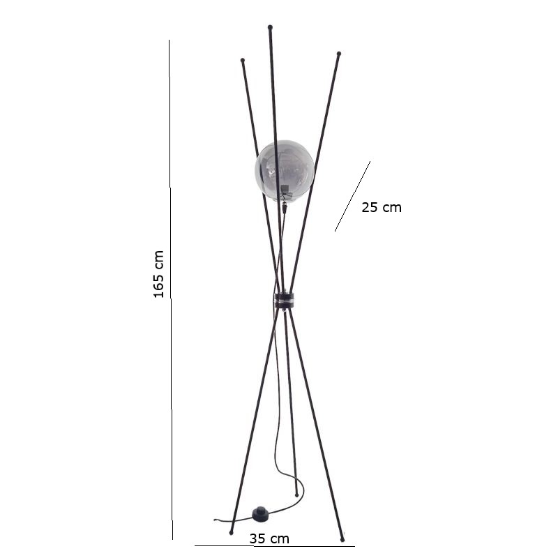 SAΔ02 - Φωτιστικό δαπέδου χειροποίητο μεταλλικό μαύρο με φιμέ γυαλί