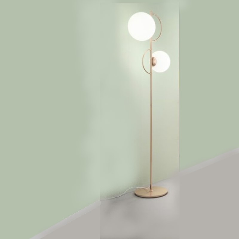 SAΔ14 - Φωτιστικό δαπέδου 2φωτο μεταλλικό χρυσό ματ με γυάλινες μπάλες