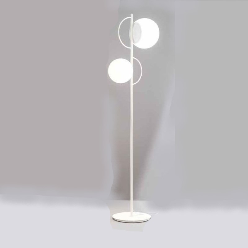 SAΔ05 - Φωτιστικό δαπέδου 2φωτο μεταλλικό λευκό με γυάλινες μπάλες