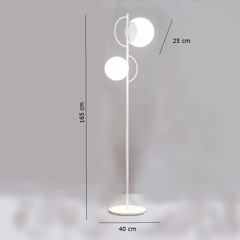 SAΔ05 - Φωτιστικό δαπέδου 2φωτο μεταλλικό λευκό με γυάλινες μπάλες