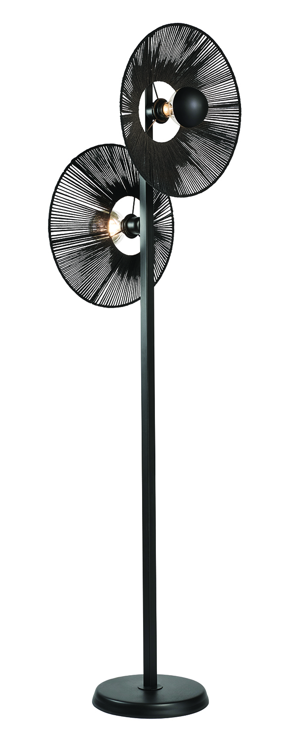 Φωτιστικό δαπέδου 2φωτο μέταλλο μαύρο σκιάδιο σχοινί μαύρο  Ε27