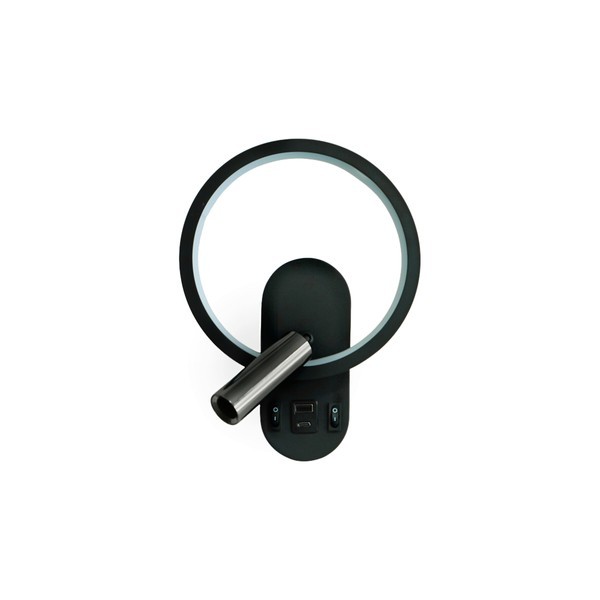 ΑΠΛΙΚΑ ΑΝΑΓΝΩΣΗΣ ΔΙΠΛΟΥ ΦΩΤΙΣΜΟΥ LED 3+10W 150+350Lm 3000K 180x78x243mm ΜΕ USB TYPE C ΜΑΥΡΗ ARTE ILLUMINA FORMA