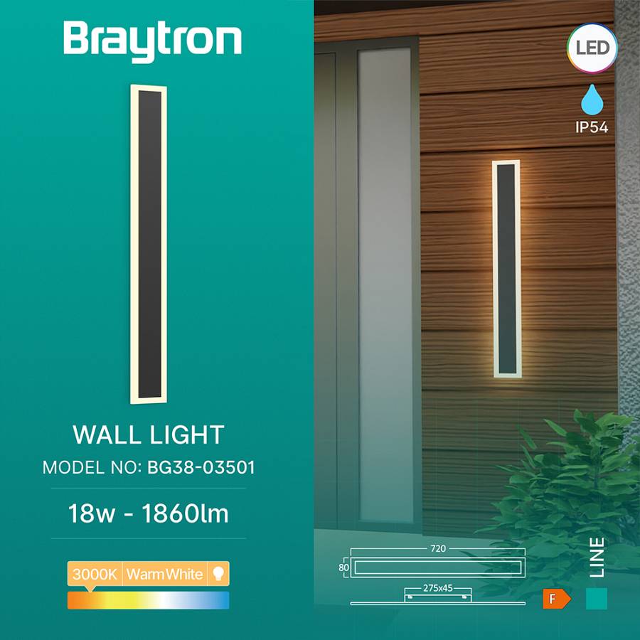 Απλίκα Led Line 18w IP54 1860lm 3000k Μαύρη