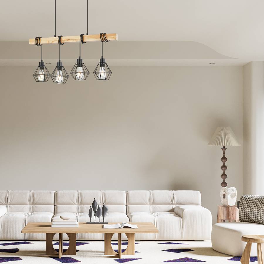 Κρεμαστό φωτιστικό 4 x E27 μαύρο/ξύλο