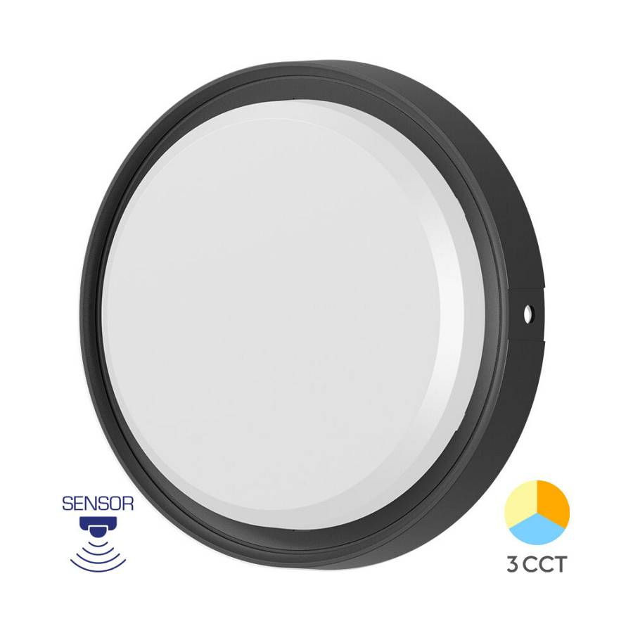 Απλίκα led Bulkhead 18w IP65 2020lm CCT, με ανίχνευση κίνησης Μαύρη