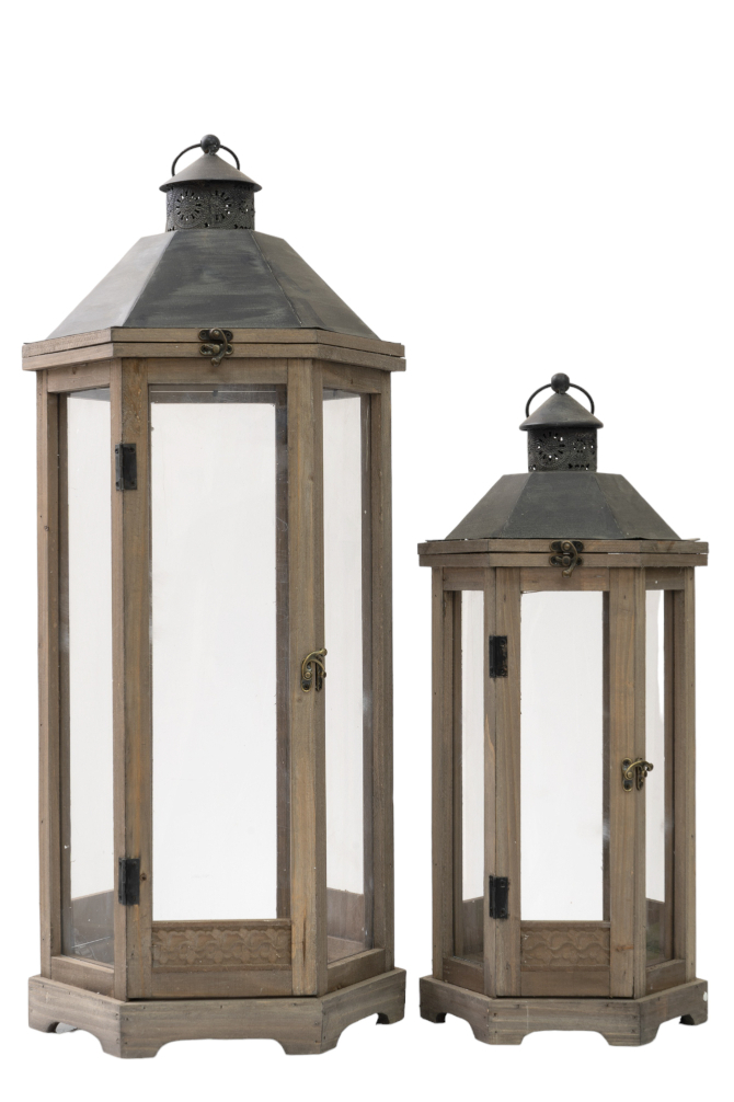 ΞΥΛΙΝΑ ΦΑΝΑΡΙΑ ΠΟΛΥΓΩΝΙΚΑ ΣΕΤ2 ΓΚΡΙ 33Χ29,5Χ77ΕΚ ΚΑΙ 25Χ22Χ53ΕΚ