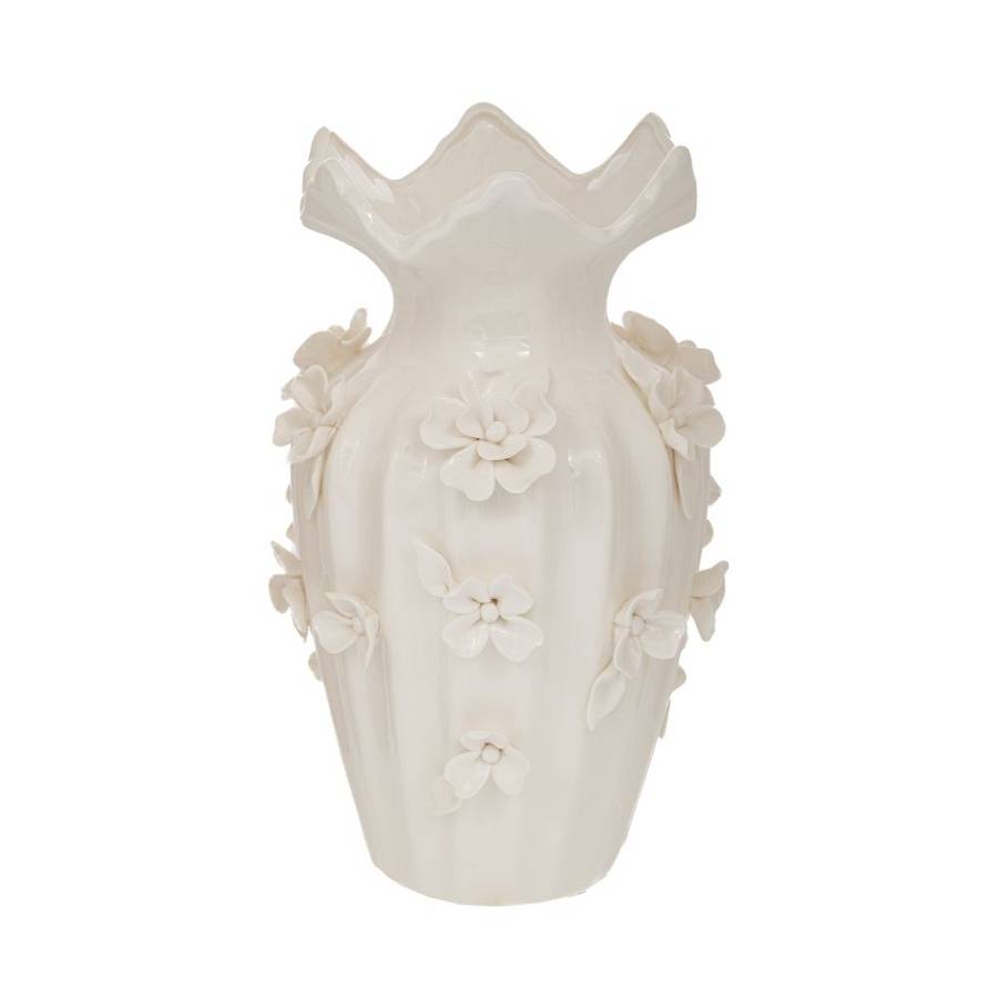 ΛΕΥΚΟ ΚΕΡΑΜΙΚΟ ΒΑΖΟ ΜΕ ΑΝΑΓΛΥΦΑ ΛΟΥΛΟΥΔΙΑ 16Χ26ΕΚ