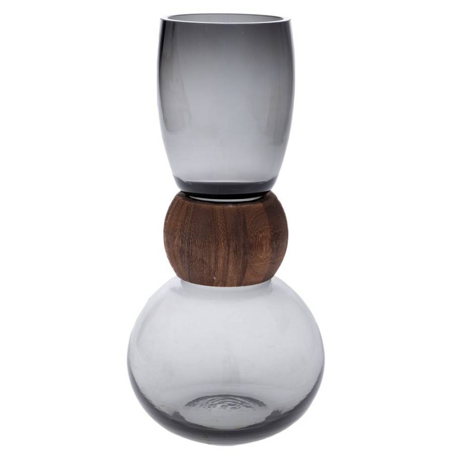 ΓΚΡΙ ΓΥΑΛΙΝΟ ΒΑΖΟ ΜΕ ΞΥΛΙΝΗ ΛΕΠΤΟΜΕΡΕΙΑ 16Χ33ΕΚ