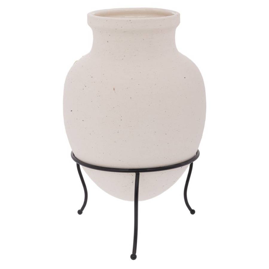 ΛΕΥΚΟ ΚΕΡΑΜΙΚΟ ΒΑΖΟ ΣΕ ΜΑΥΡΟ ΣΙΔΕΡΕΝΙΟ ΤΡΙΠΟΔΑ 25Χ25Χ38ΕΚ