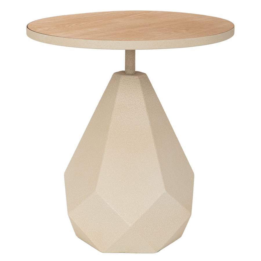 ΚΡΕΜ ΣΤΡΟΓΓΥΛΟ ΜΕΤΑΛΛΙΚΟ ΤΡΑΠΕΖΑΚΙ ΣΑΛΟΝΙΟΥ ΜΕ ΞΥΛΙΝΗ ΕΠΙΦΑΝΕΙΑ AND ΑΚΑΝΟΝΙΣΤΗ ΒΑΣΗ 45Χ45Χ49ΕΚ