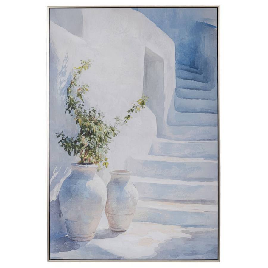 GREEK ISLAND ΠΙΝΑΚΑΣ ΣΕ ΤΥΠΩΜΕΝΟ ΚΑΜΒΑ ΜΕ ΜΑΥΡΗ ΑΣΗΜΙ ΚΟΡΝΙΖΑ 80Χ120ΕΚ