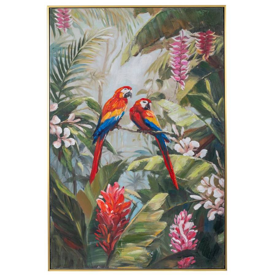 COLORFUL PARROT ΠΙΝΑΚΑΣ ΕΛΑΙΟΓΡΑΦΙΑ ΜΕ ΧΡΥΣΗ ΚΟΡΝΙΖΑ ΣΕ ΤΥΠΩΜΕΝΟ ΚΑΜΒΑ 80Χ120ΕΚ