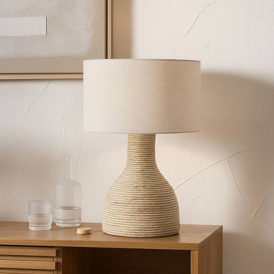 SIKINOS ΦΩΤΙΣΤΙΚΟ ΕΠΙΤΡΑΠΕΖΙΟ ΣΧΟΙΝΙ ΥΦΑΣΜΑ ΦΥΣΙΚΟ ΜΠΕΖ 30x30xH53,5cm