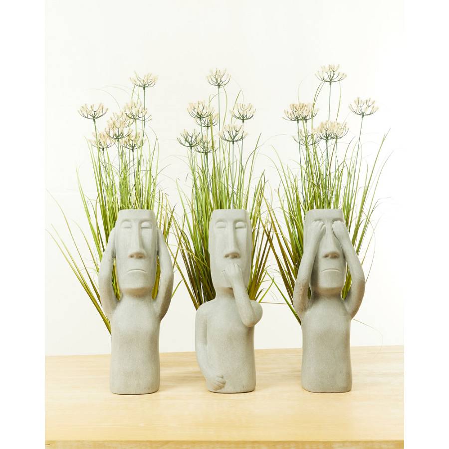 PERU MAN EAR ΔΙΑΚΟΣΜΗΤΙΚΗ ΦΙΓΟΥΡΑ 21x17x51cm ΤΕΧΝΗΤΗ ΠΕΤΡΑ ΓΚΡΙ