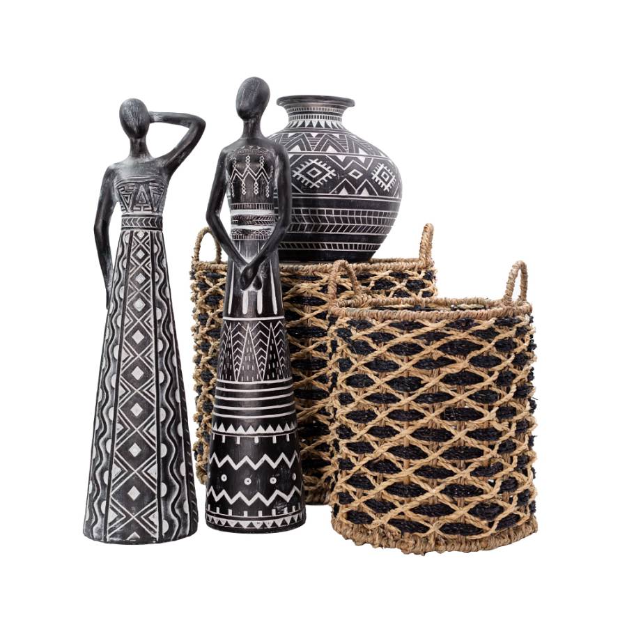 ROMBUS ΚΑΛΑΘΙ SET 5ΤΜΧ 43x43x39cm SEAGRASS ΦΥΣΙΚΟ ΜΑΥΡΟ ΣΙΔΕΡΟ