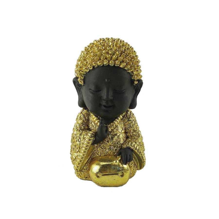 BABY BUDDHA ΔΙΑΚΟΣΜΗΤΙΚΟ ΒΟΥΔΑΣ 12x10x17cm POLYRESIN ΧΡΥΣΟ ΜΑΥΡΟ