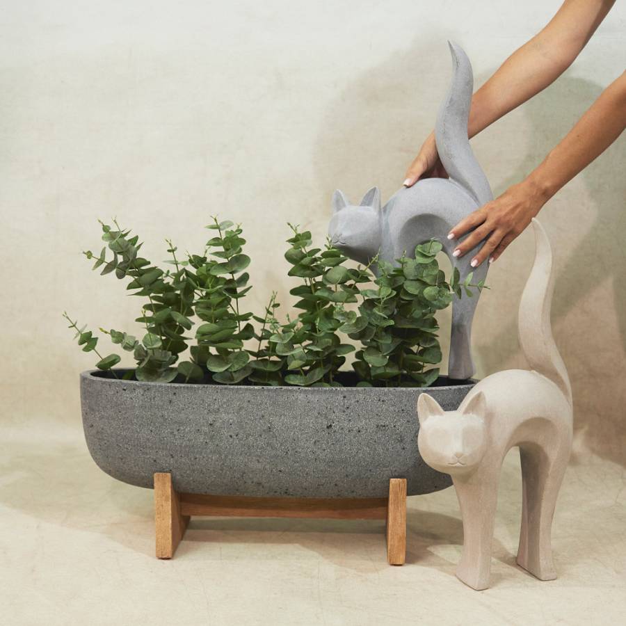 CAT STATUE ΔΙΑΚΟΣΜΗΤΙΚΗ ΓΑΤΑ 31x15x62cm ΤΕΧΝΗΤΗ ΠΕΤΡΑ ΓΚΡΙ ΑΝΟΙΧΤΟ