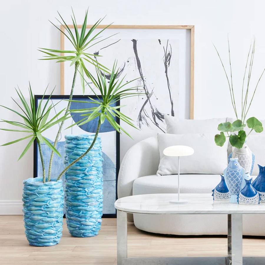 OCEAN ΒΑΖΟ 29x28x45cm POLYRESIN ΜΠΛΕ