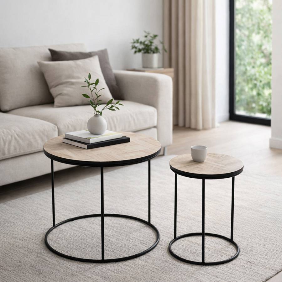 PARKE COFFEE TABLE SET 2ΤΕΜ ΜΑΥΡΟ ΦΥΣΙΚΟ D48-30xH45-40cm