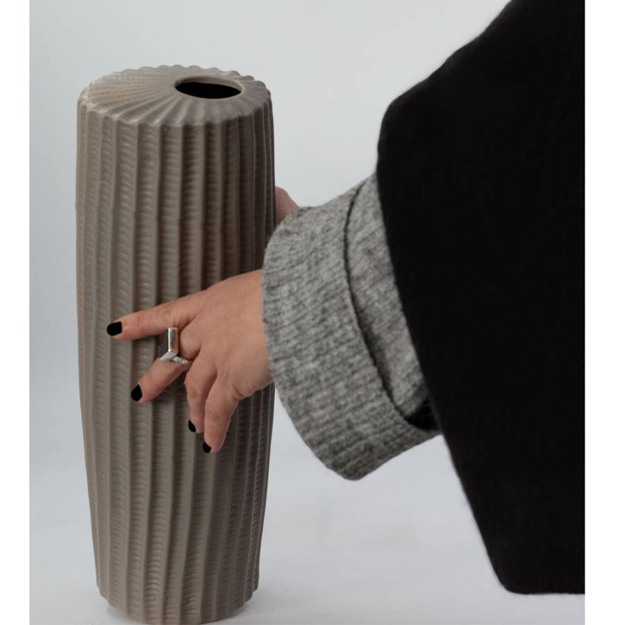 RIGE ΒΑΖΟ 12x12x36cm ΚΕΡΑΜΙΚΟ ΓΚΡΙ ΜΑΤ