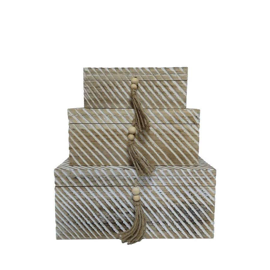 SENGO ΚΟΥΤΙ ΑΠΟΘΗΚΕΥΣΗΣ ΣΕΤ 3ΤΜΧ 38x25x17cm ΞΥΛΟ ΦΥΣΙΚΟ ΛΕΥΚΟ