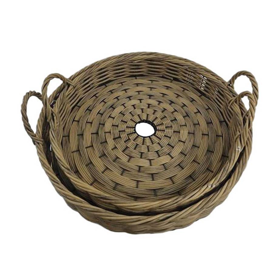 KEGAN ΔΙΣΚΟΣ 56x56x11cm ΞΥΛΟ ΚΑΦΕ RATTAN