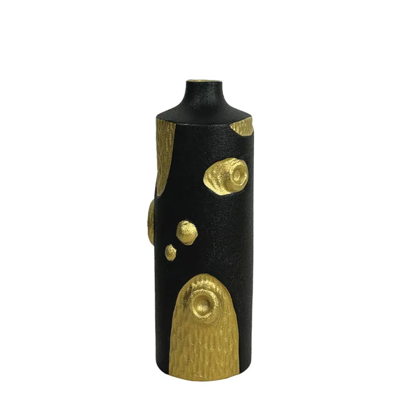 ΚΕΡΑΜΙΚΟ ΒΑΖΟ ΜΑΥΡΟ ΨΗΛΟ ME ΧΡΥΣA ΠΡΟΣΘΕΤΑ ΚΟΜΜΑΤΙΑ ΜΕΣΑΙΟ - 36.8cm1/9ΚΙΒ